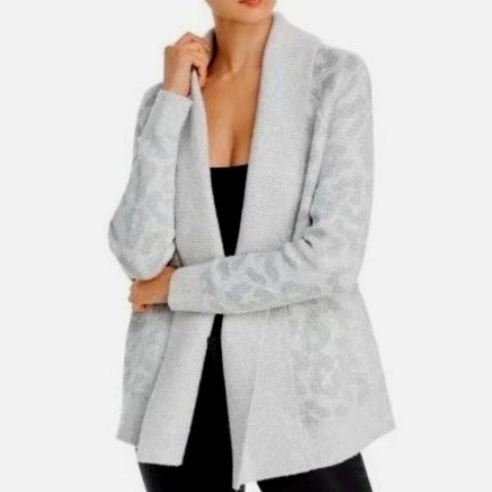 Aqua Leopard Print Collared Metallic Cardigan Sweater – Grey/Silver, XS, NWT